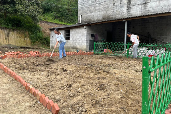 永吉村村民在平整菜地，準(zhǔn)備種植蔬菜。