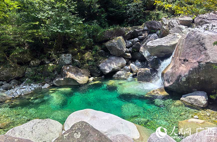 貓兒山漓江源大峽谷隨處可見的“果凍水”。人民網(wǎng) 付華周攝