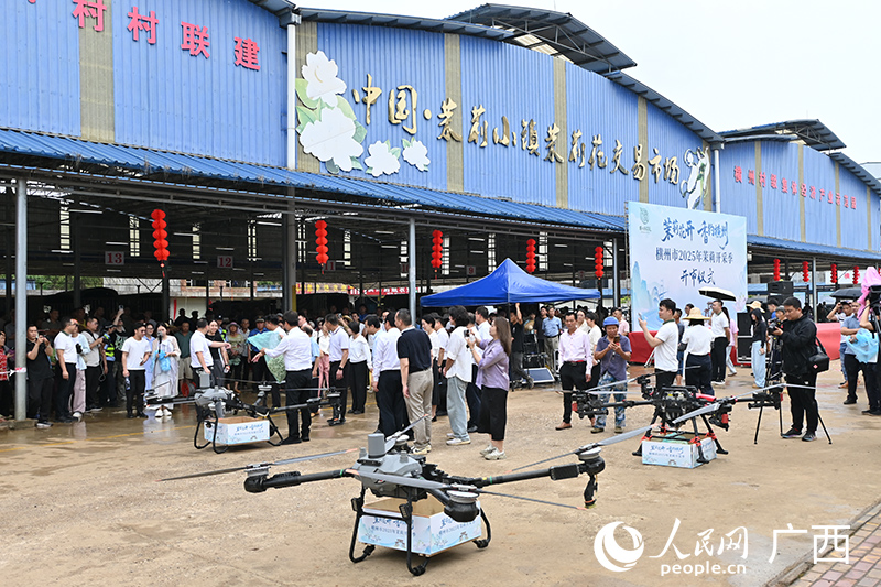 運送貨物的無人機到達市集。人民網(wǎng) 雷琦竣攝