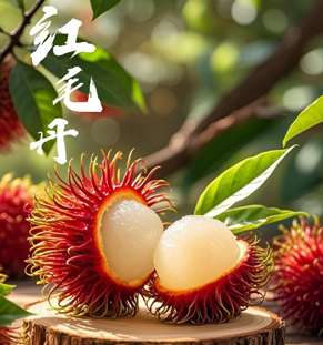 紅毛丹紅毛丹主產(chǎn)于泰國、馬來西亞、印尼和菲律賓等東盟國家，其中泰國紅毛丹以果大味甜著稱。其果實呈圓形或橢圓形，外皮粗糙布滿紅色或黃色的柔軟毛刺，有著類似荔枝混合葡萄的香味，果肉晶瑩剔透，口感酸甜多汁。