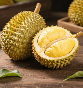 榴蓮?榴蓮被譽(yù)為“水果之王”，果實呈橢圓形或圓形，表面布滿堅硬的尖刺，果肉金黃，口感柔軟香甜、富有層次感，帶有獨(dú)特濃烈的氣味。榴蓮原產(chǎn)于馬來西亞和印度尼西亞的邊境地區(qū)，如今在泰國、越南、菲律賓等地均有廣泛種植。