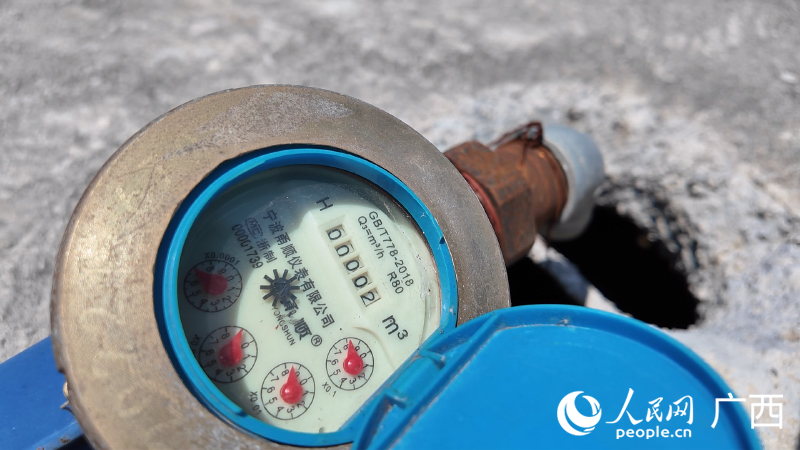 連接紅水河河水的水管，水表刻度停留在2m3。人民網(wǎng) 雷琦竣攝