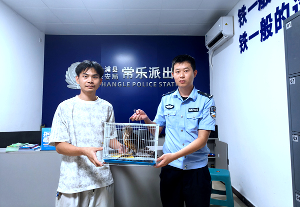 群眾將救助的國家二級保護(hù)動物鳳頭鷹移交給民警。劉林雯攝