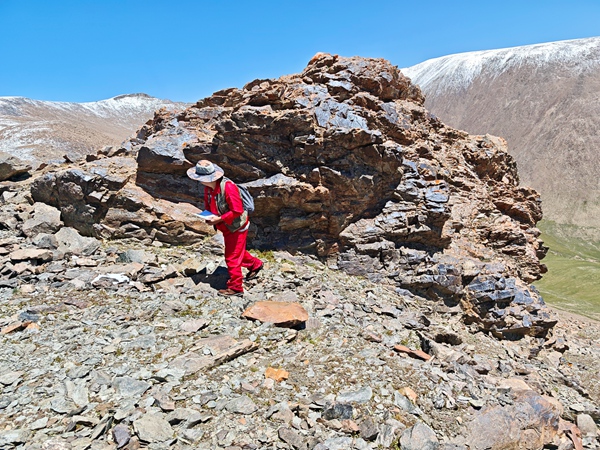 新疆和靜縣阿拉溝銅鉛多金屬礦集區(qū)野外工作發(fā)現(xiàn)銅鉛鋅礦化現(xiàn)場(chǎng)。桂林理工大學(xué)供圖