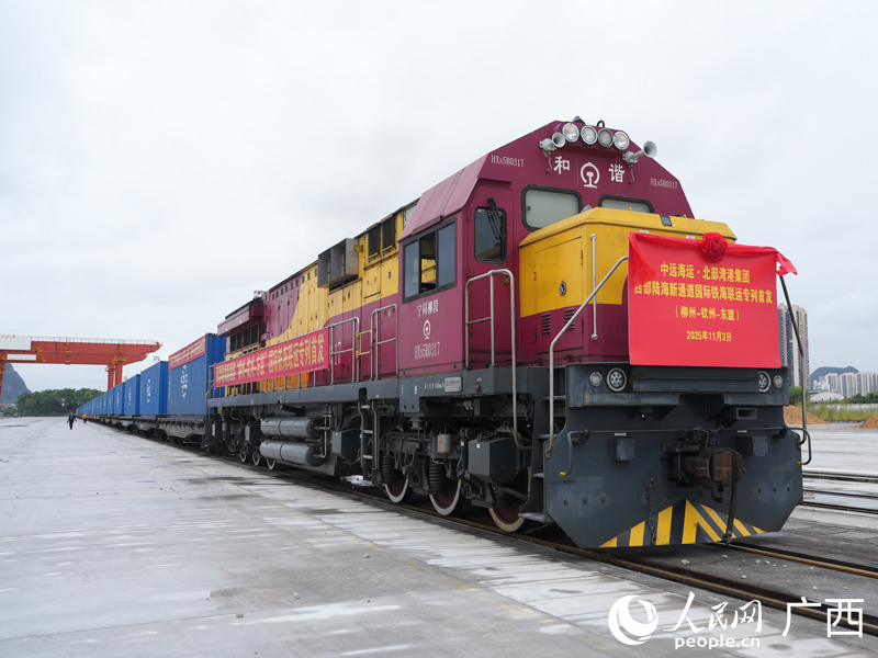 西部陸海新通道柳州—?dú)J州—東盟鐵海聯(lián)運(yùn)專列發(fā)車。
